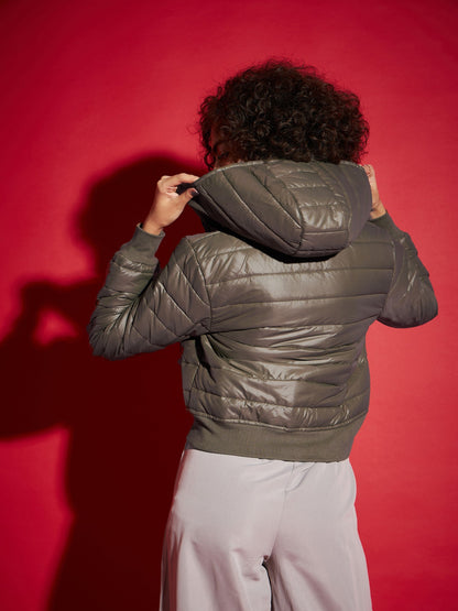 Olive Hooded Crop Bomber Jacket