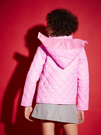 Pink Diamond Quilted Hooded Puffer Jacket