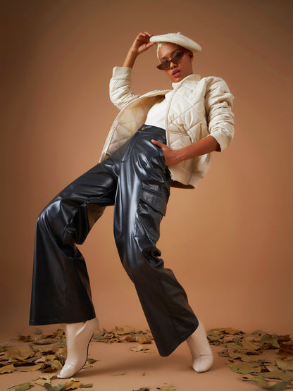Beige Diamond Quilted Bomber Jacket