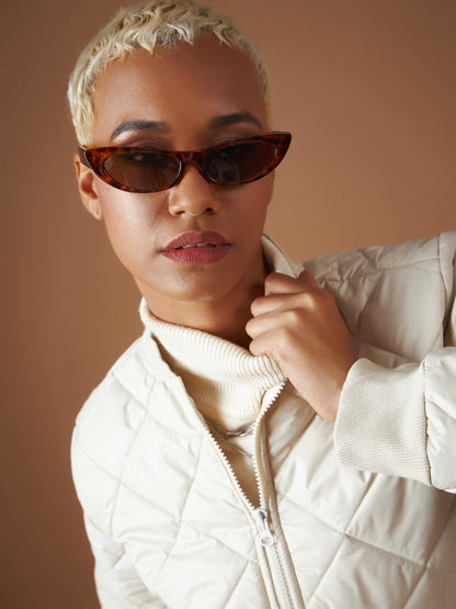 Beige Diamond Quilted Bomber Jacket
