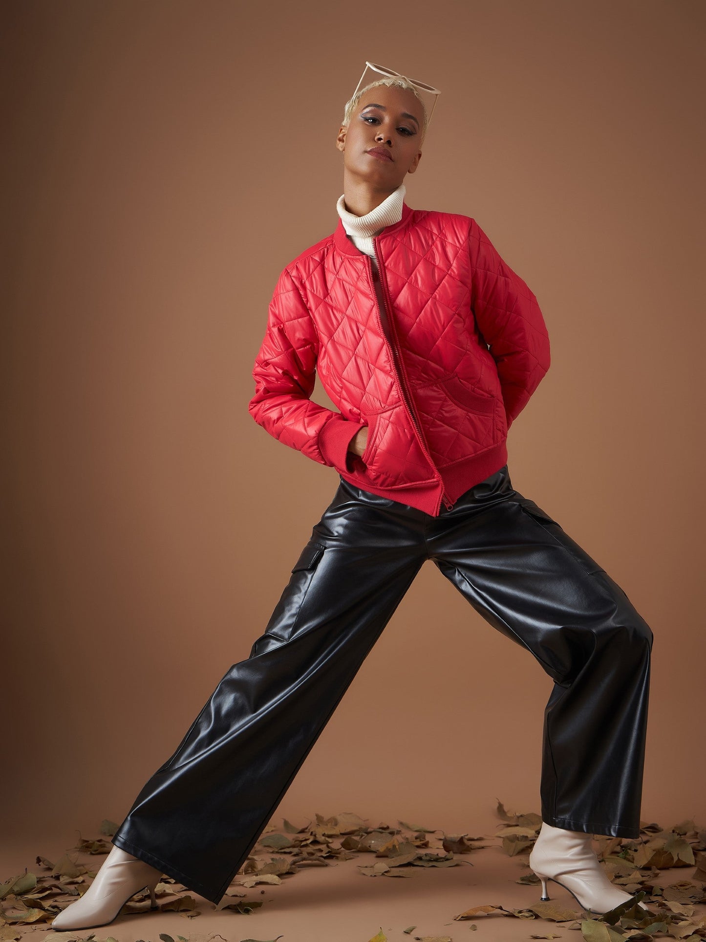 Red Diamond Quilted Bomber Jacket