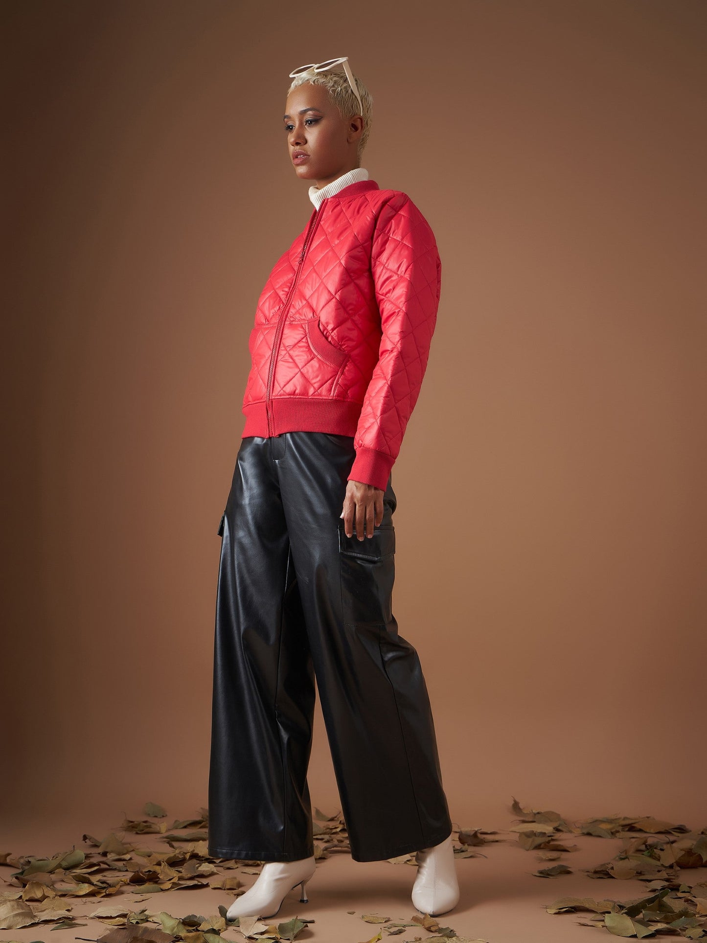 Red Diamond Quilted Bomber Jacket