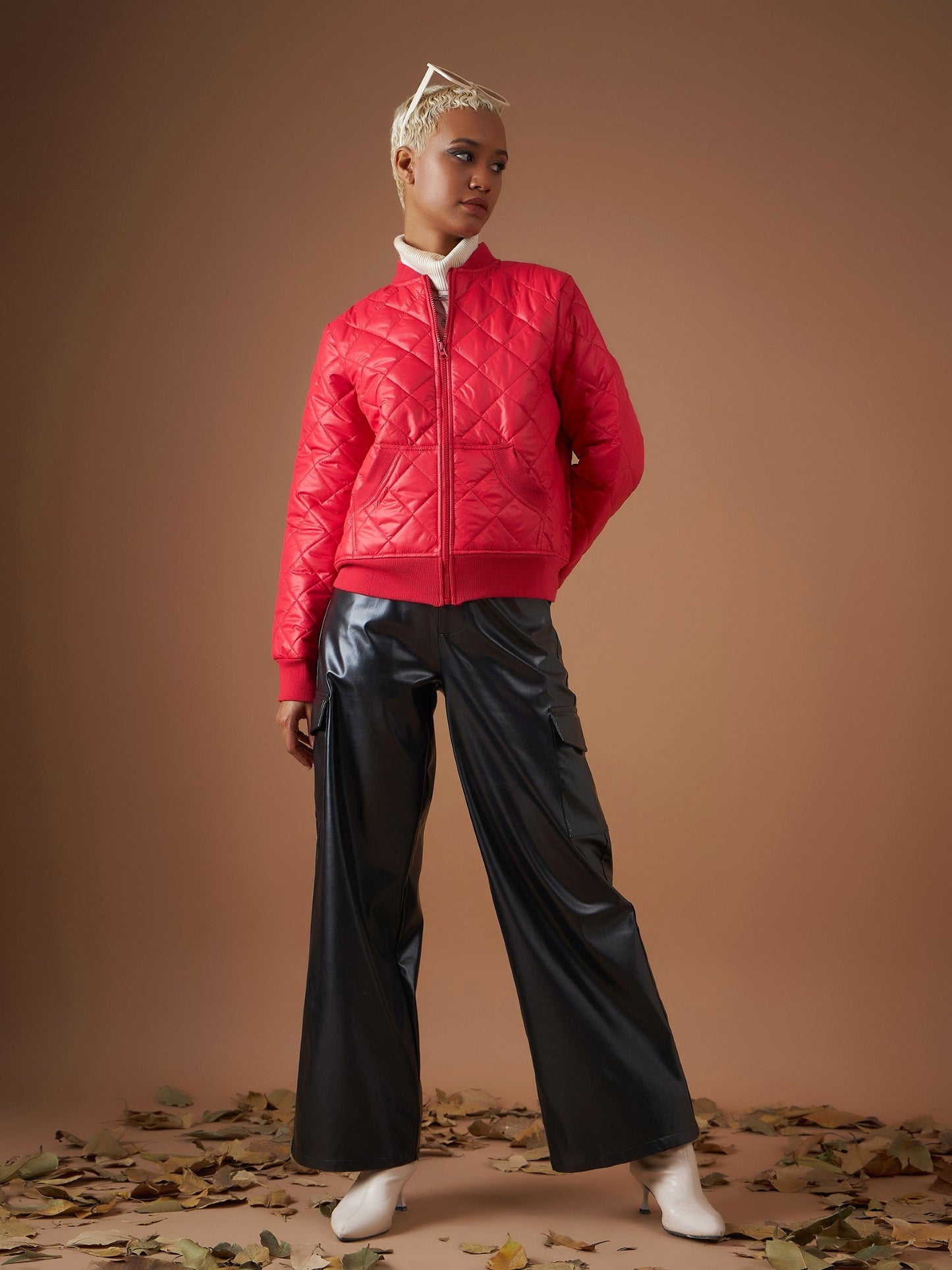 Red Diamond Quilted Bomber Jacket