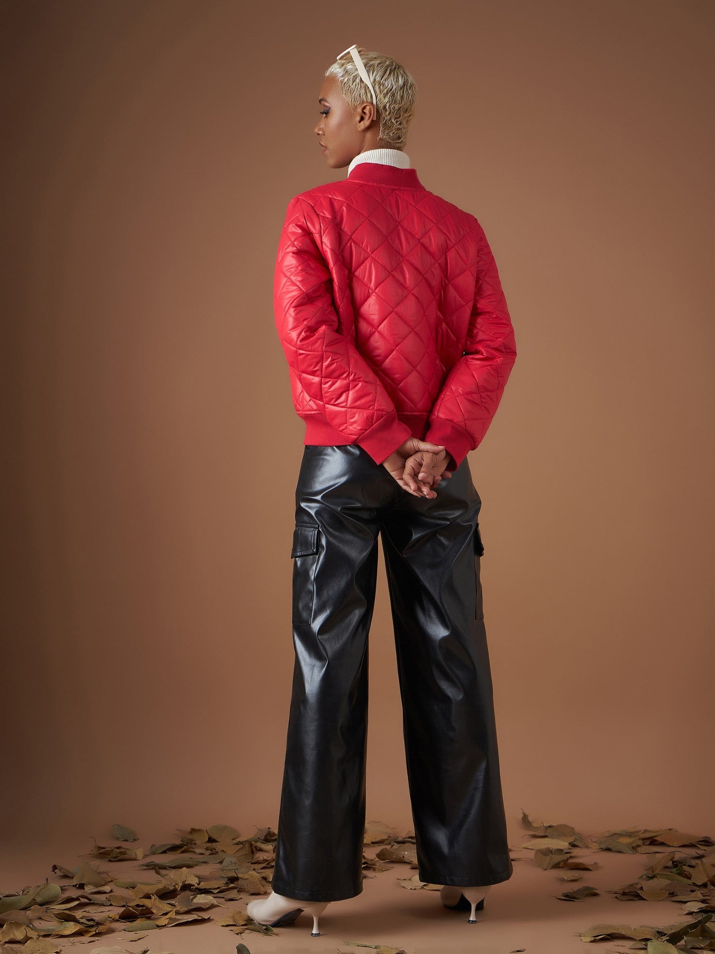 Red Diamond Quilted Bomber Jacket
