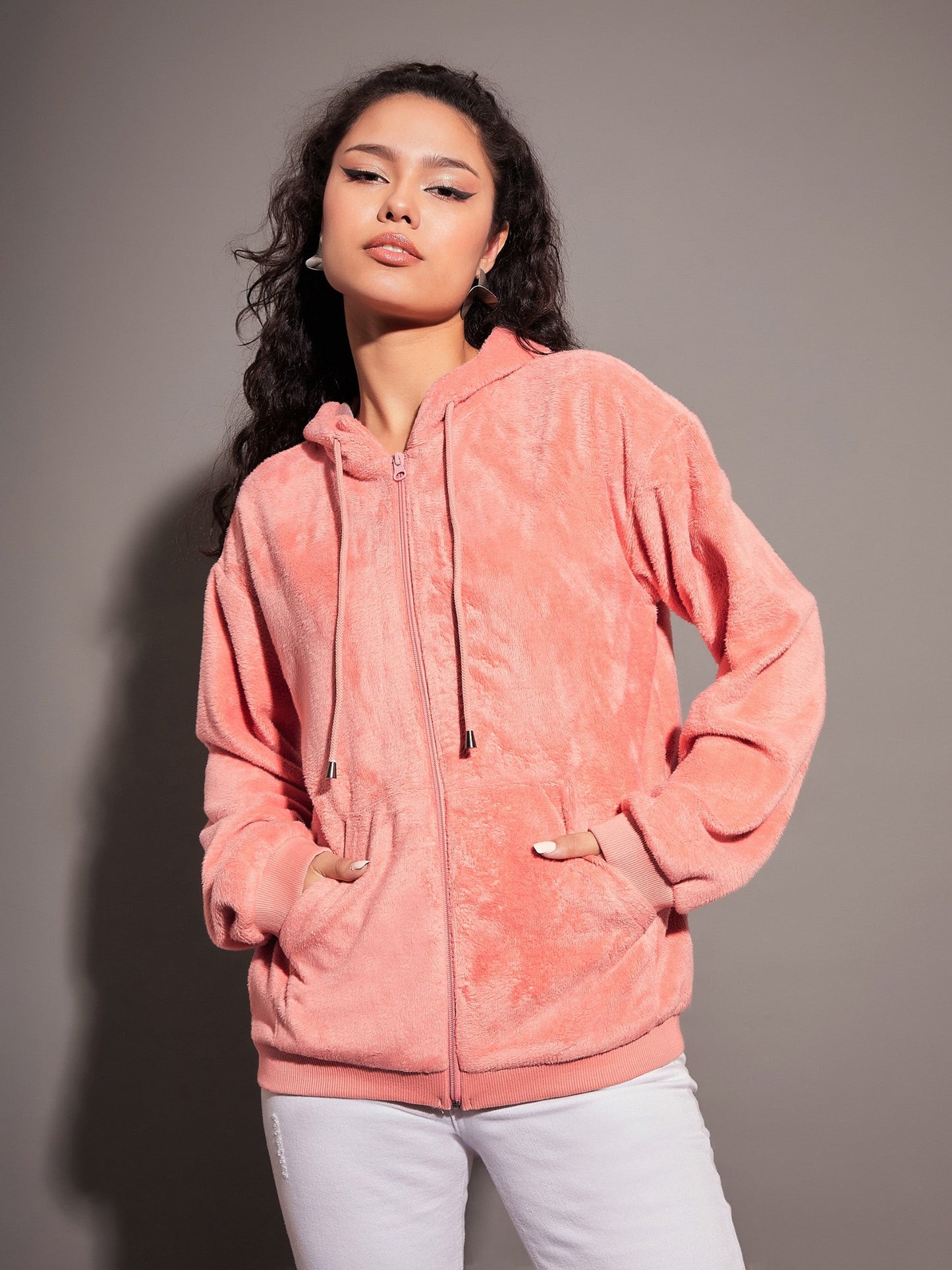 Peach Fur Hooded Jacket
