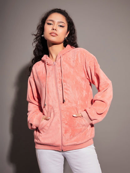 Peach Fur Hooded Jacket