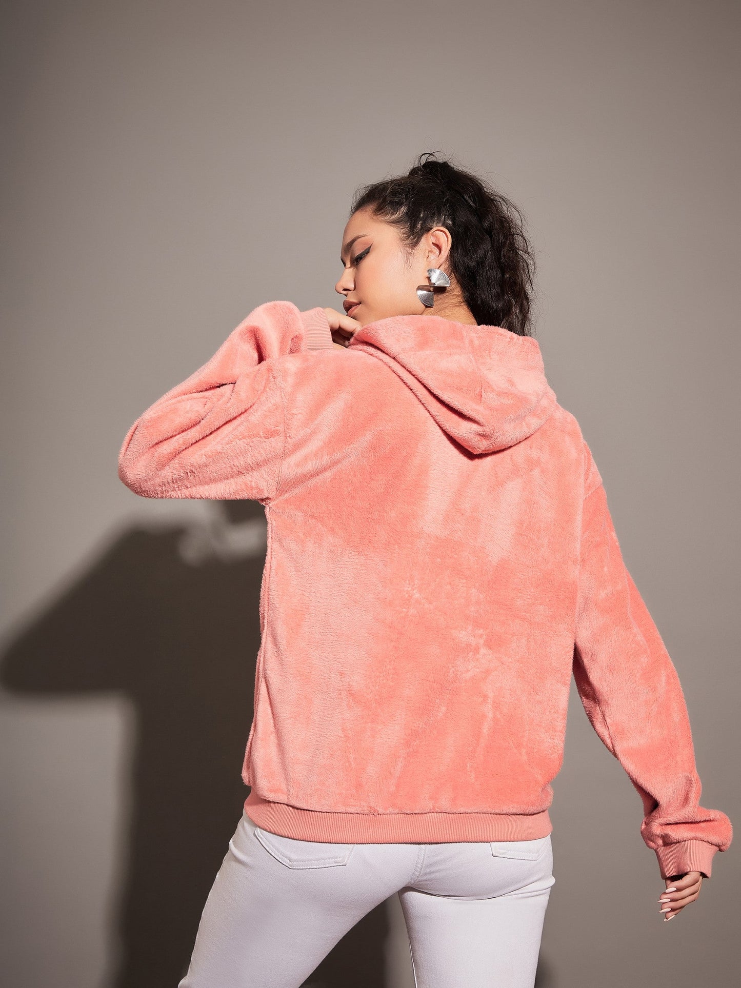 Peach Fur Hooded Jacket