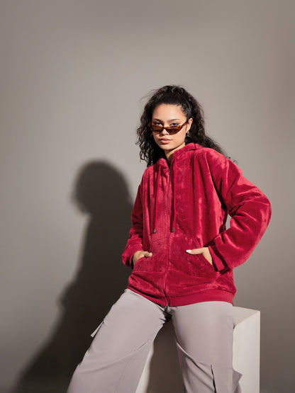 Maroon Fur Hooded Jacket