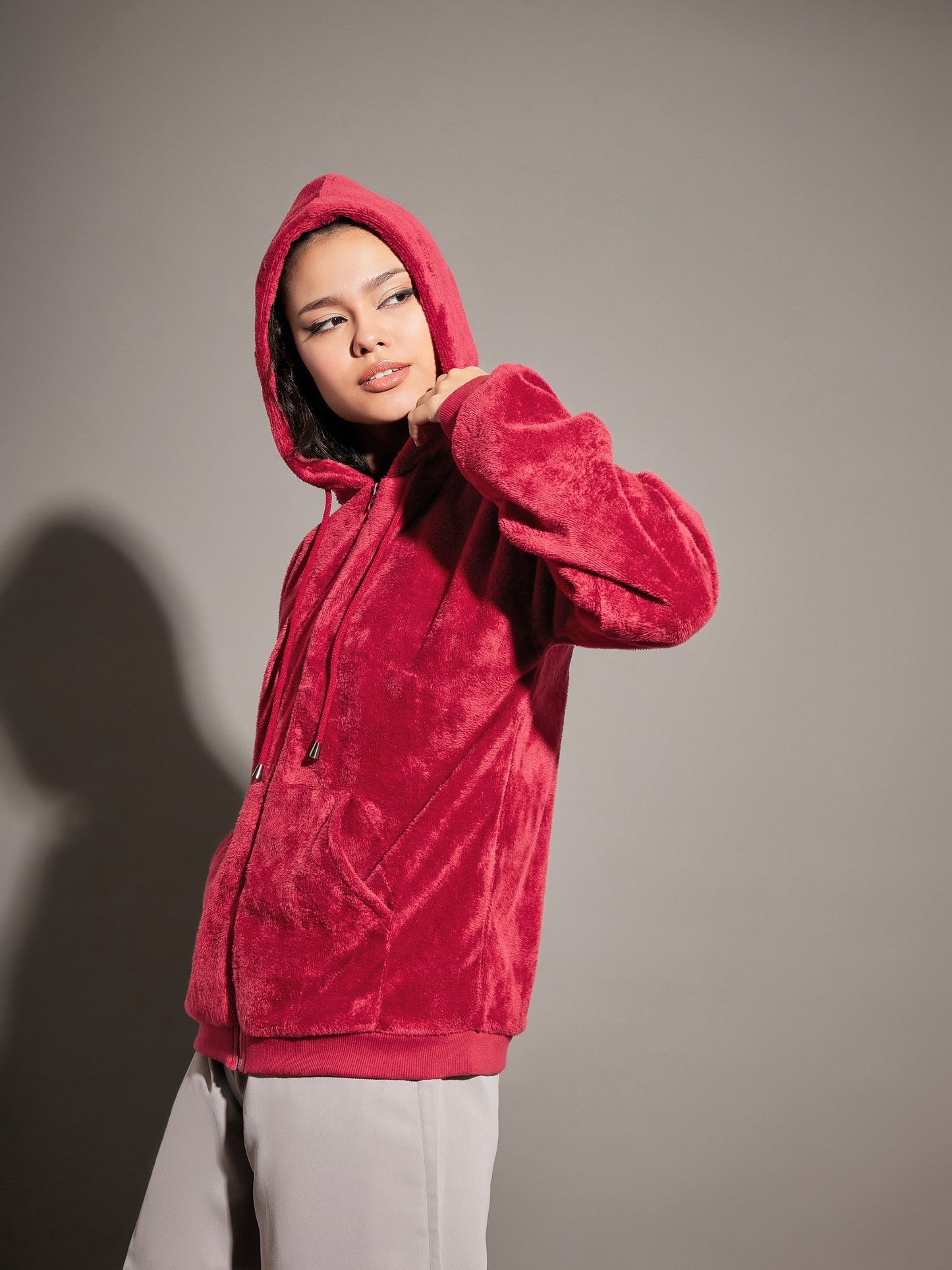 Maroon Fur Hooded Jacket