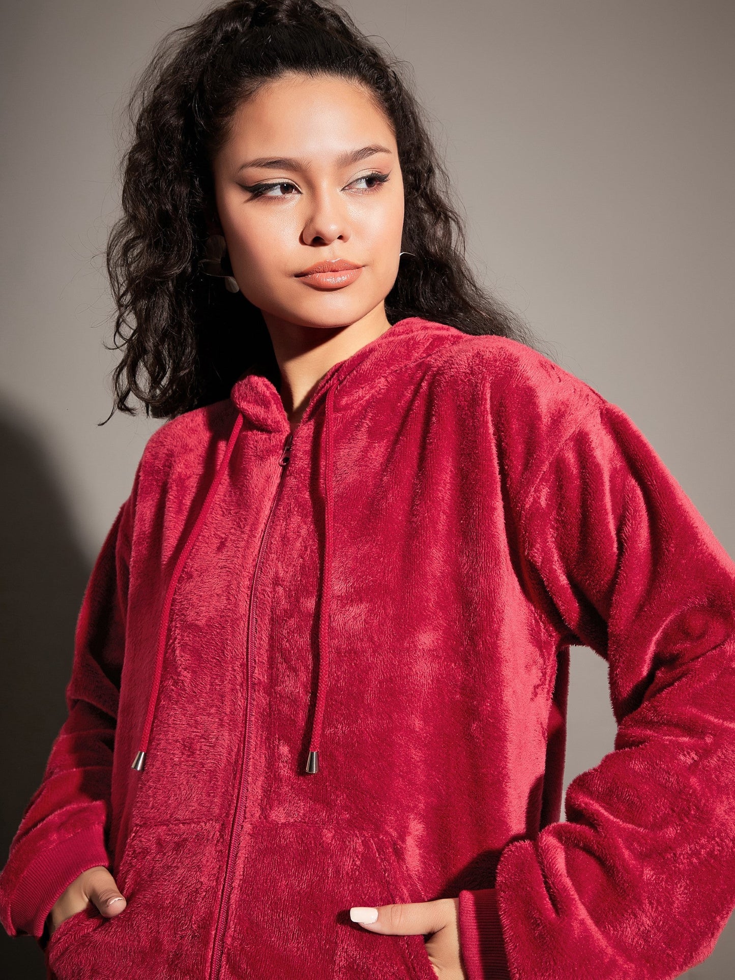 Maroon Fur Hooded Jacket