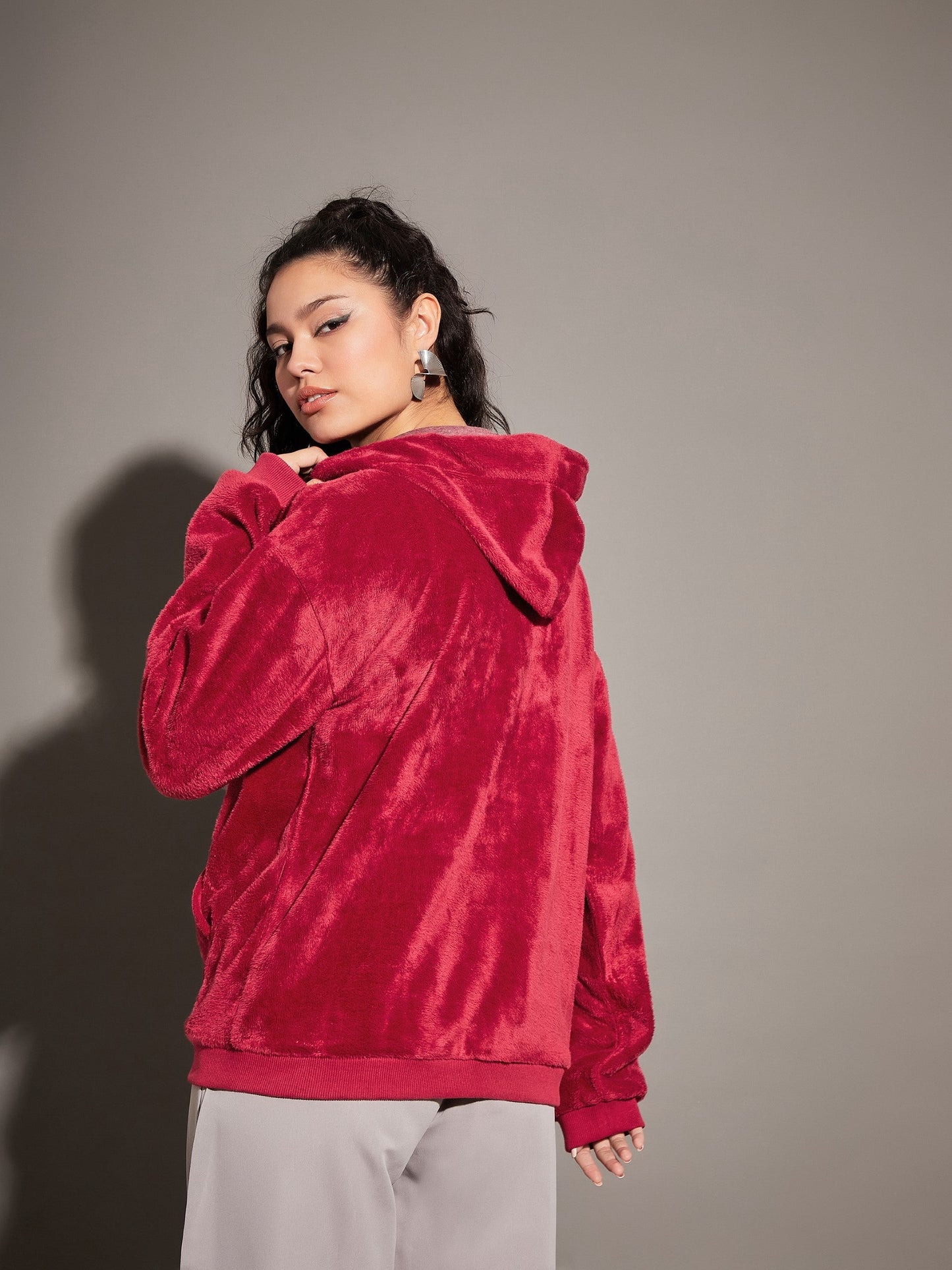 Maroon Fur Hooded Jacket
