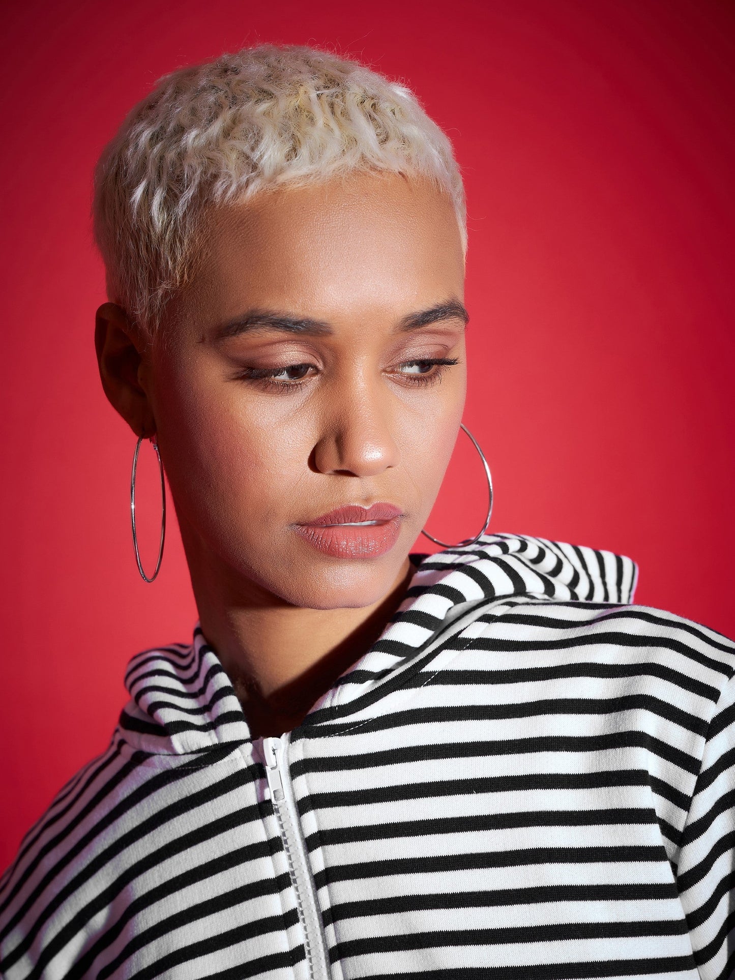 Black & White Striped Fleece Hooded Jacket