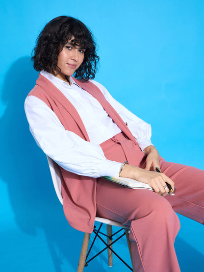 Pink Double-Breast Sleeveless Longline Blazer
