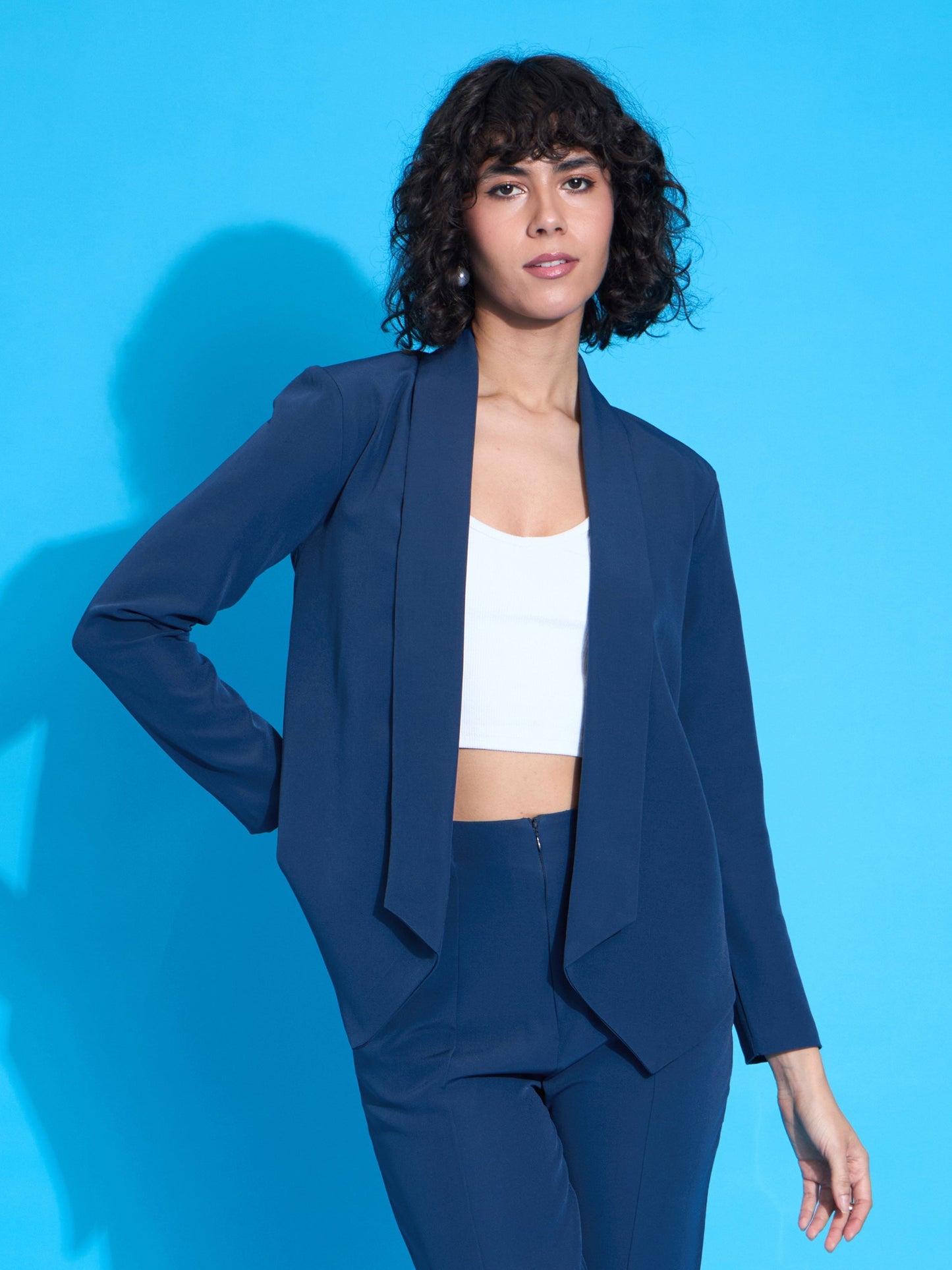 Royal Blue Shawl Collar Front Open Blazer
