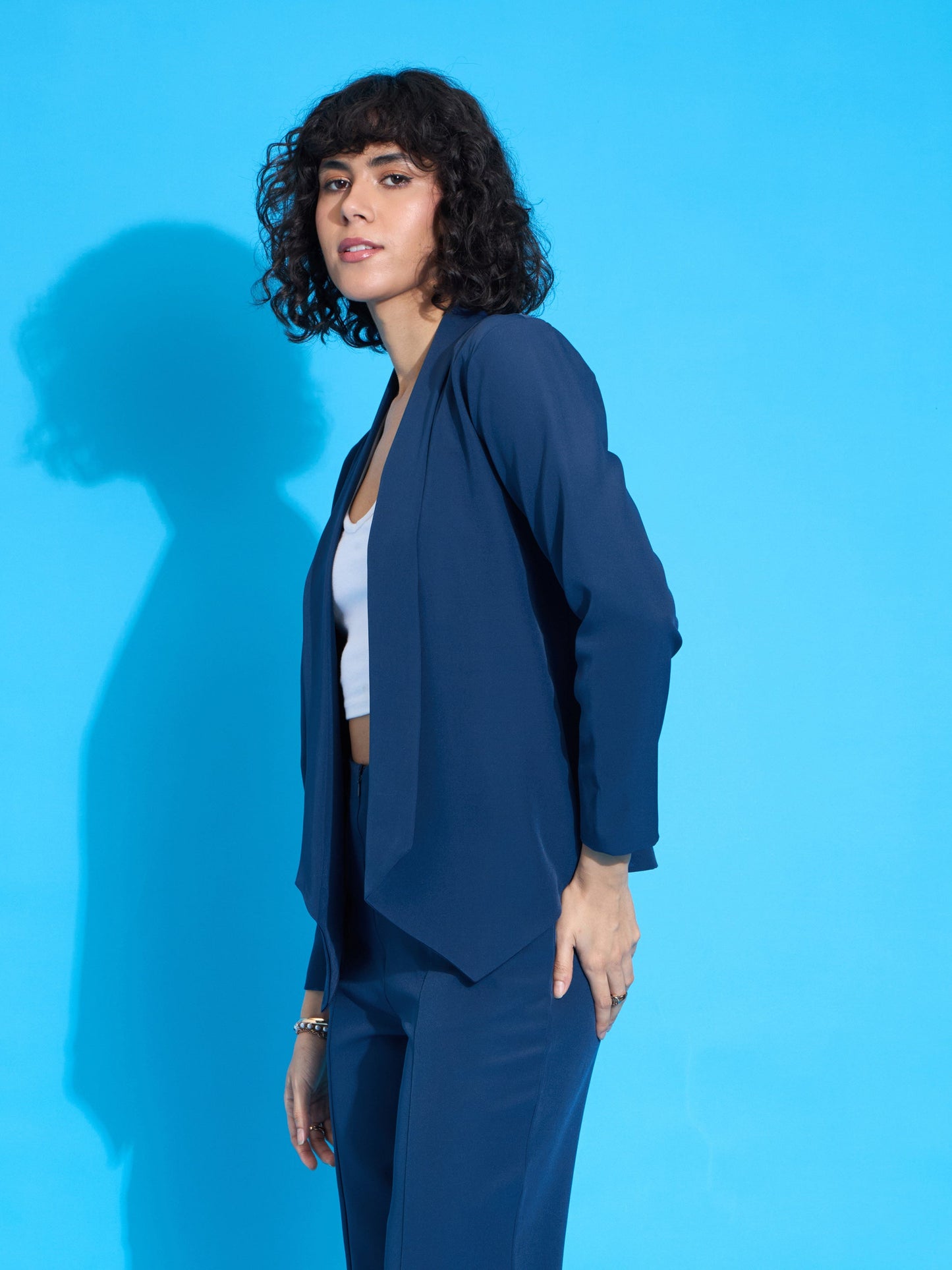 Royal Blue Shawl Collar Front Open Blazer