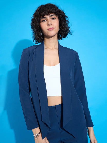 Royal Blue Shawl Collar Front Open Blazer