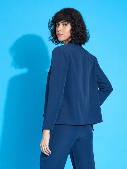 Royal Blue Shawl Collar Front Open Blazer