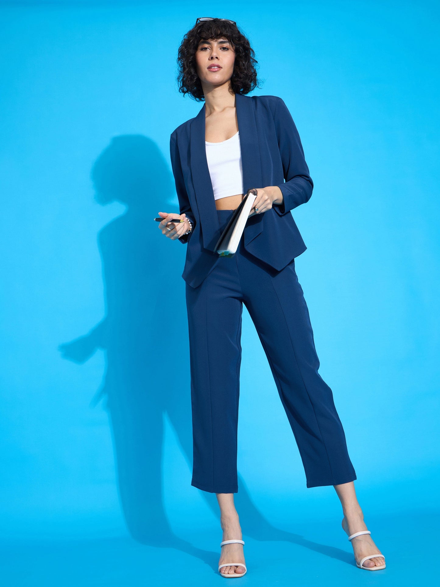 Royal Blue Shawl Collar Front Open Blazer