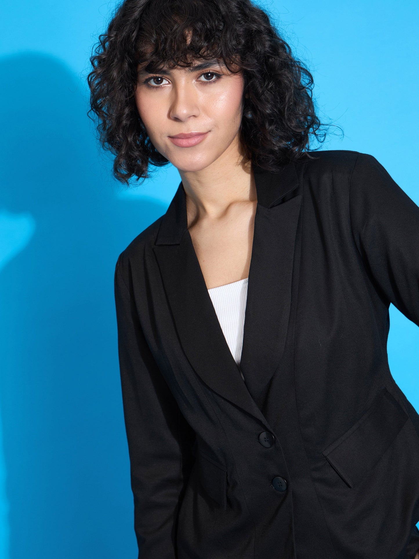 Black Rayon Tencil Notched Collar Blazer