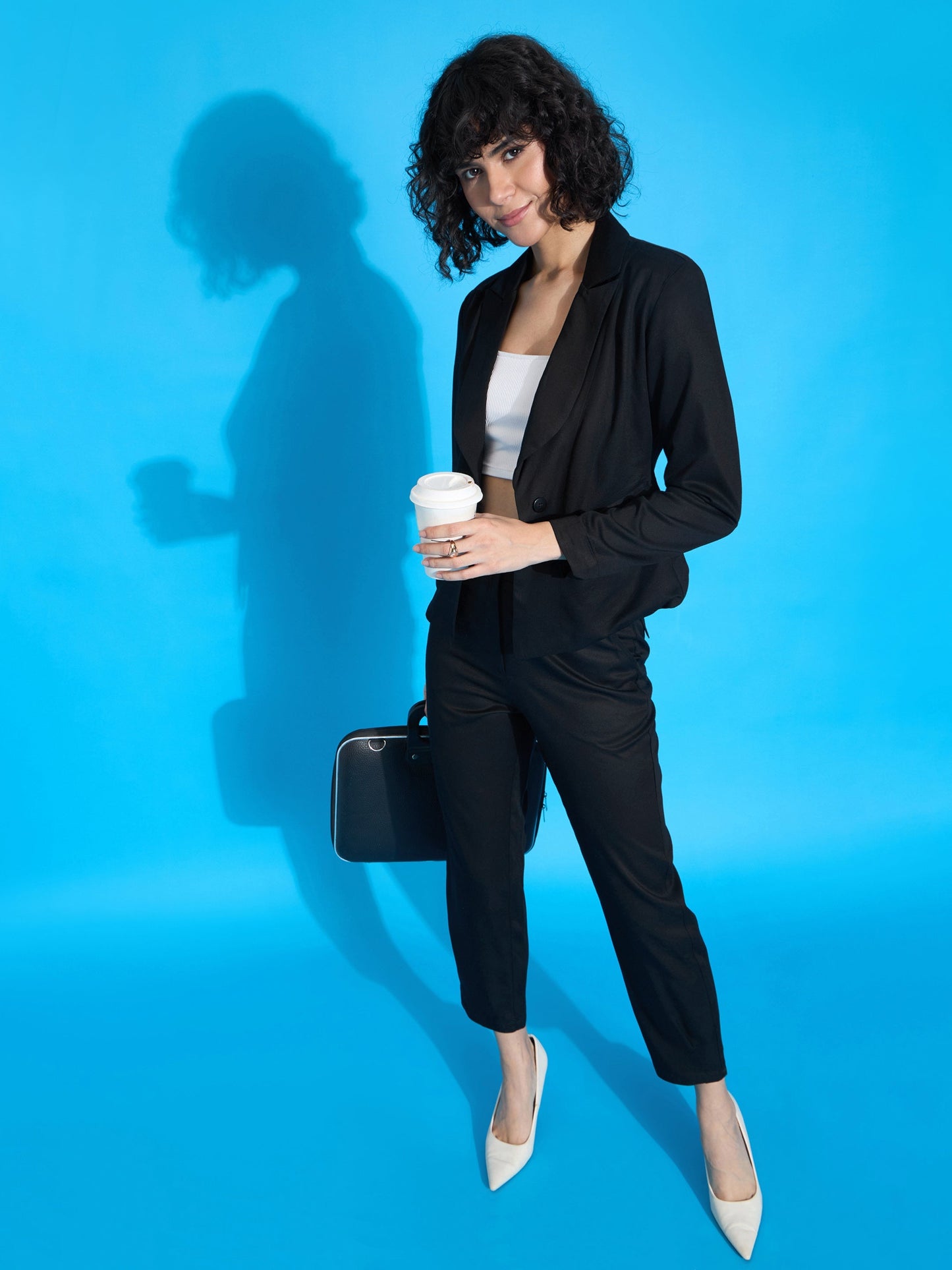 Black Rayon Tencil Notched Collar Blazer