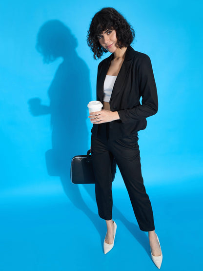Black Rayon Tencil Notched Collar Blazer