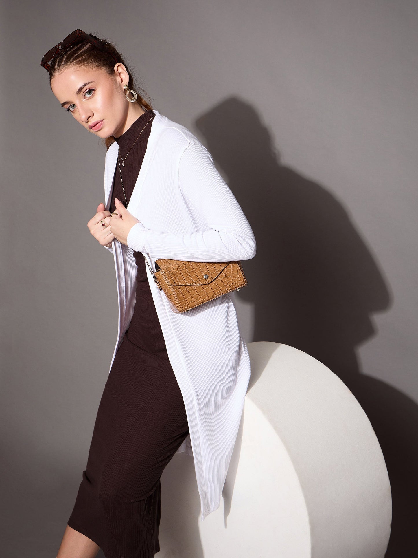 White Rib Full Sleeves Shrug