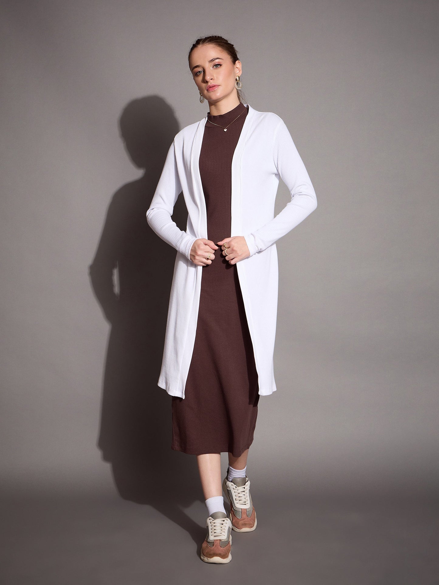 White Rib Full Sleeves Shrug