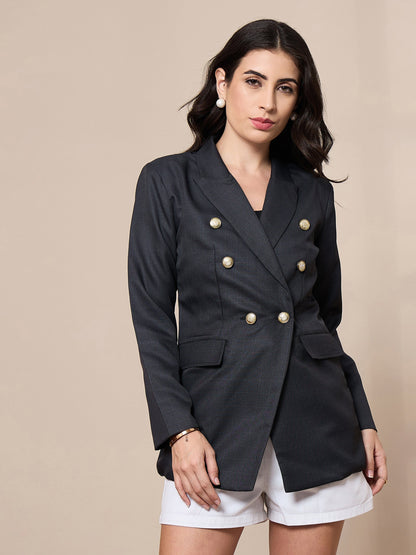 Grey Double-Breasted Check Blazer