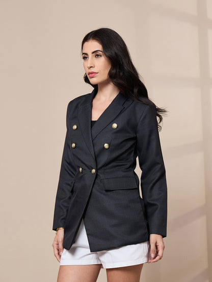 Grey Double-Breasted Check Blazer