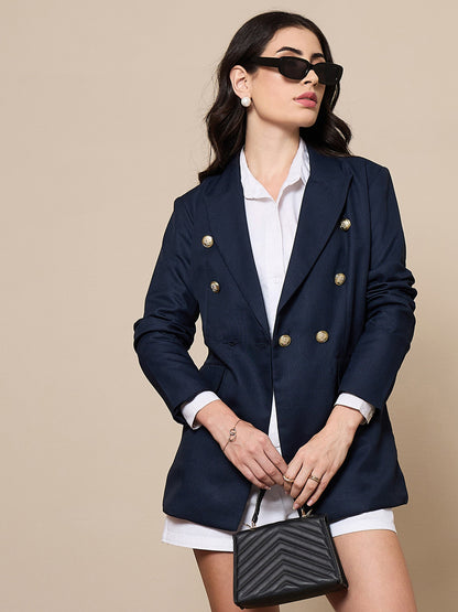 Navy Double-Breasted Check Blazer