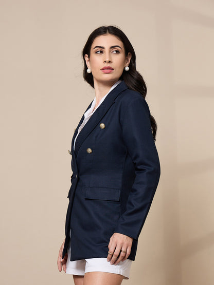 Navy Double-Breasted Check Blazer