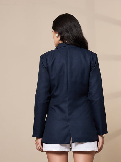 Navy Double-Breasted Check Blazer
