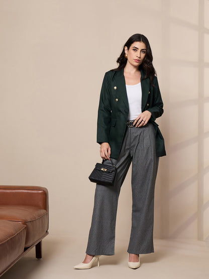 Green Double-Breasted Check Blazer