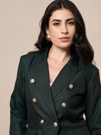 Green Double-Breasted Check Blazer
