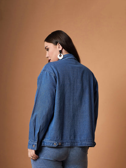 Navy Wash Denim Jacket -SASSAFRAS Curve