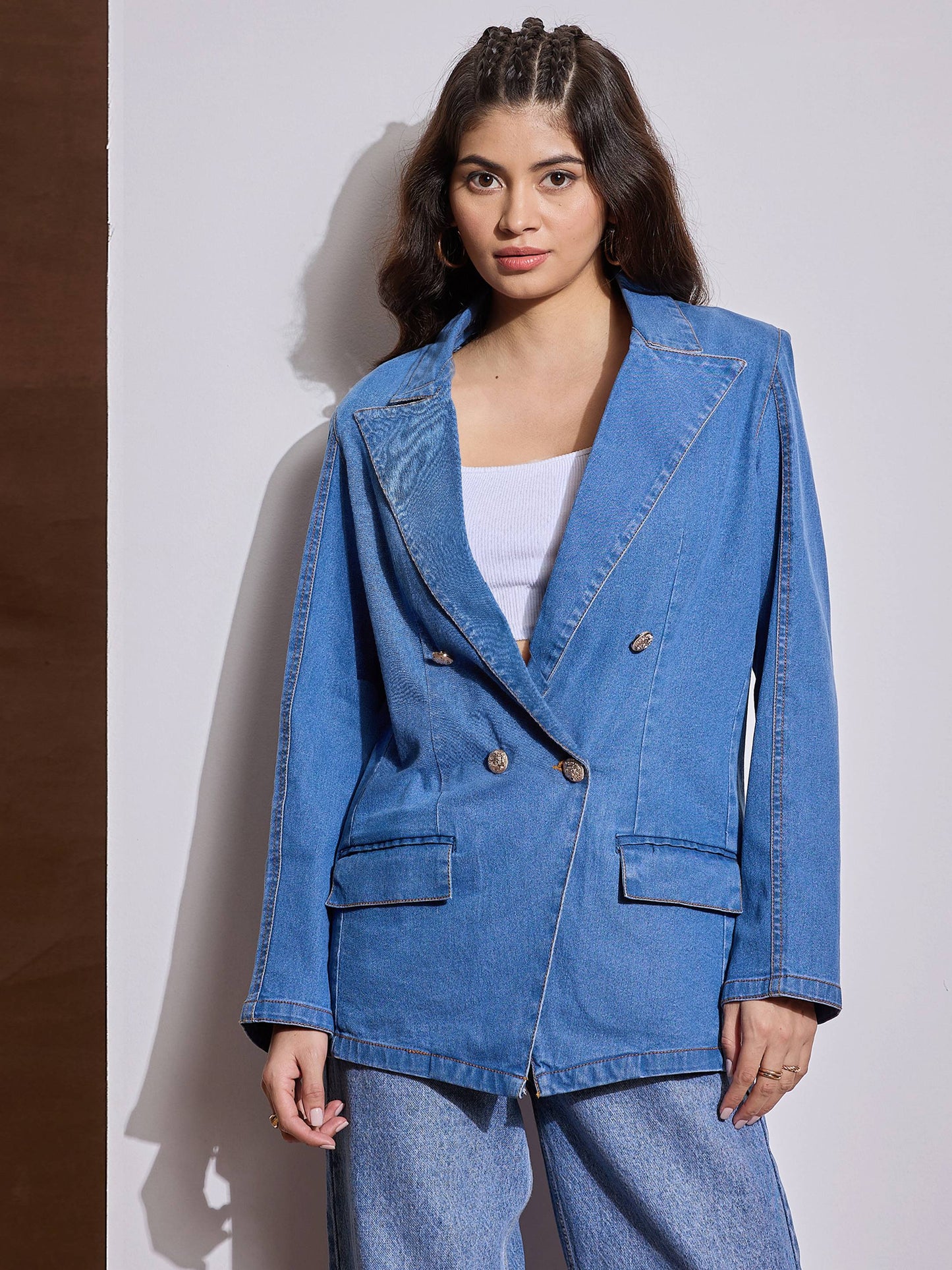 Women's Women Blue Notch Collar Full Sleeve Blazer in Cotton by Sassafras for wholesale, bulk, supplier, manufacturer and wholesaler buyers from Trendphoria
