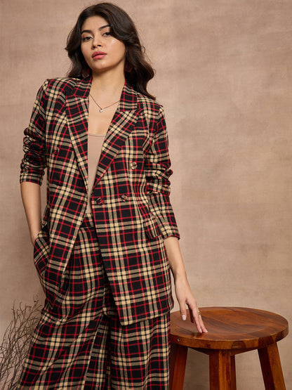 Black & Beige Check Double Brested Blazer