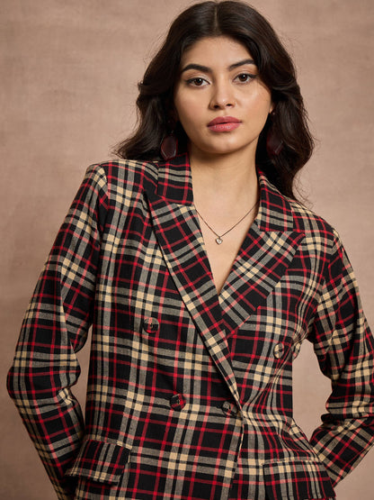 Black & Beige Check Double Brested Blazer