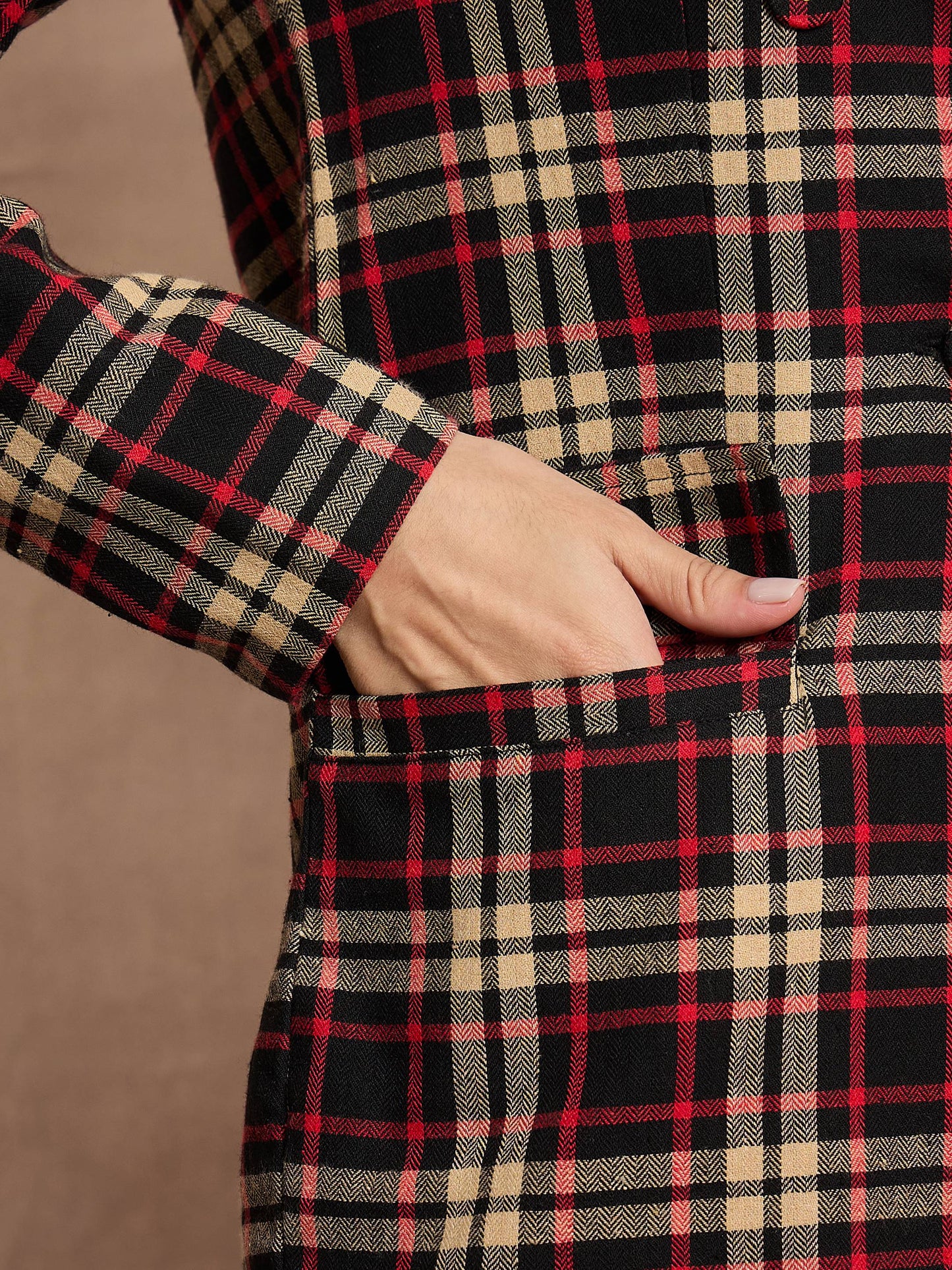 Black & Beige Check Double Brested Blazer