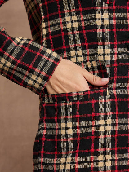 Black & Beige Check Double Brested Blazer
