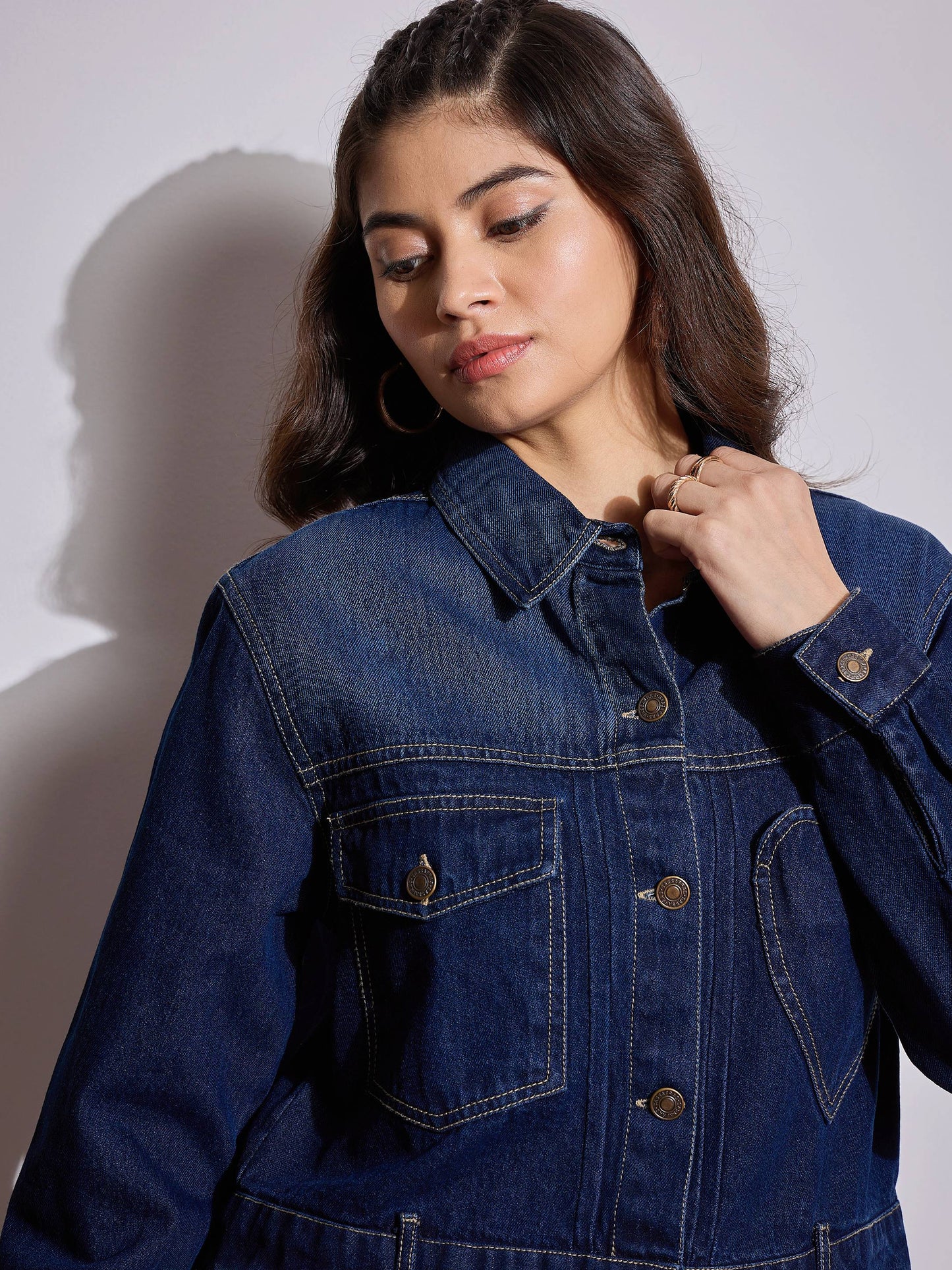 Blue Denim Heart Pockets Crop Jacket