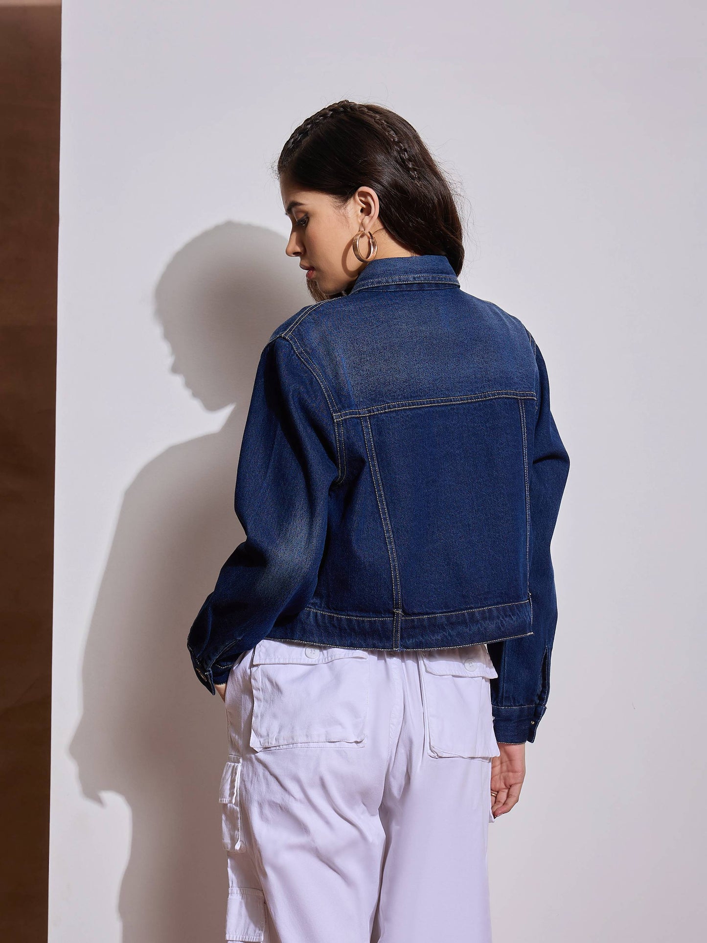 Blue Denim Heart Pockets Crop Jacket