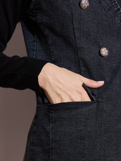 Black Denim Flap Pocket Sleeveless Jacket