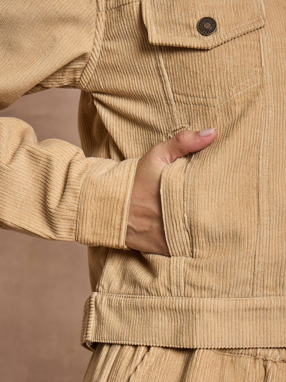 Beige Corduroy Full Sleeve Jacket