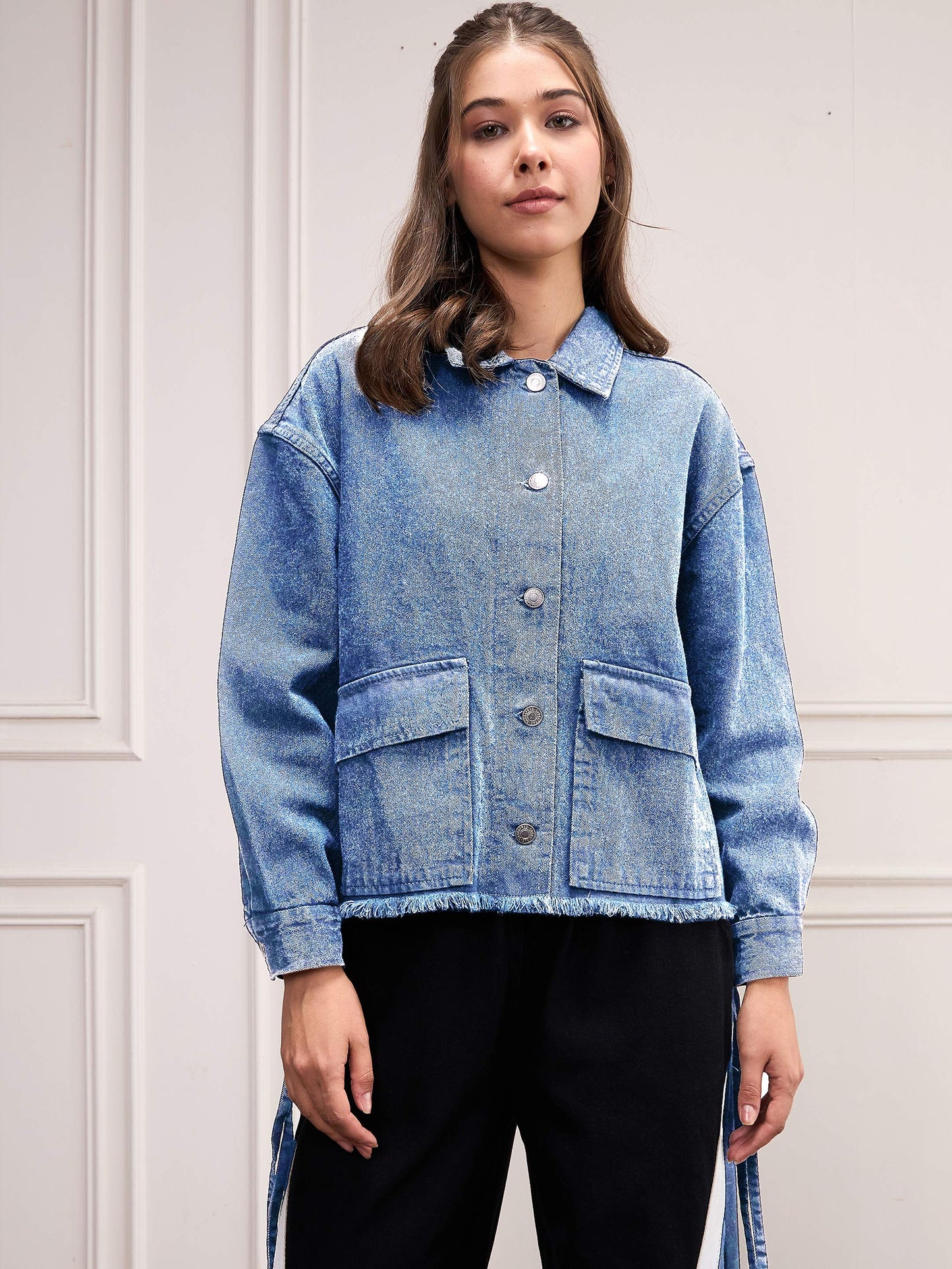 Blue Washed Denim Front Pocket Jacket