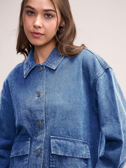 Blue Washed Denim Front Pocket Jacket