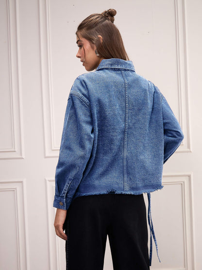 Blue Washed Denim Front Pocket Jacket