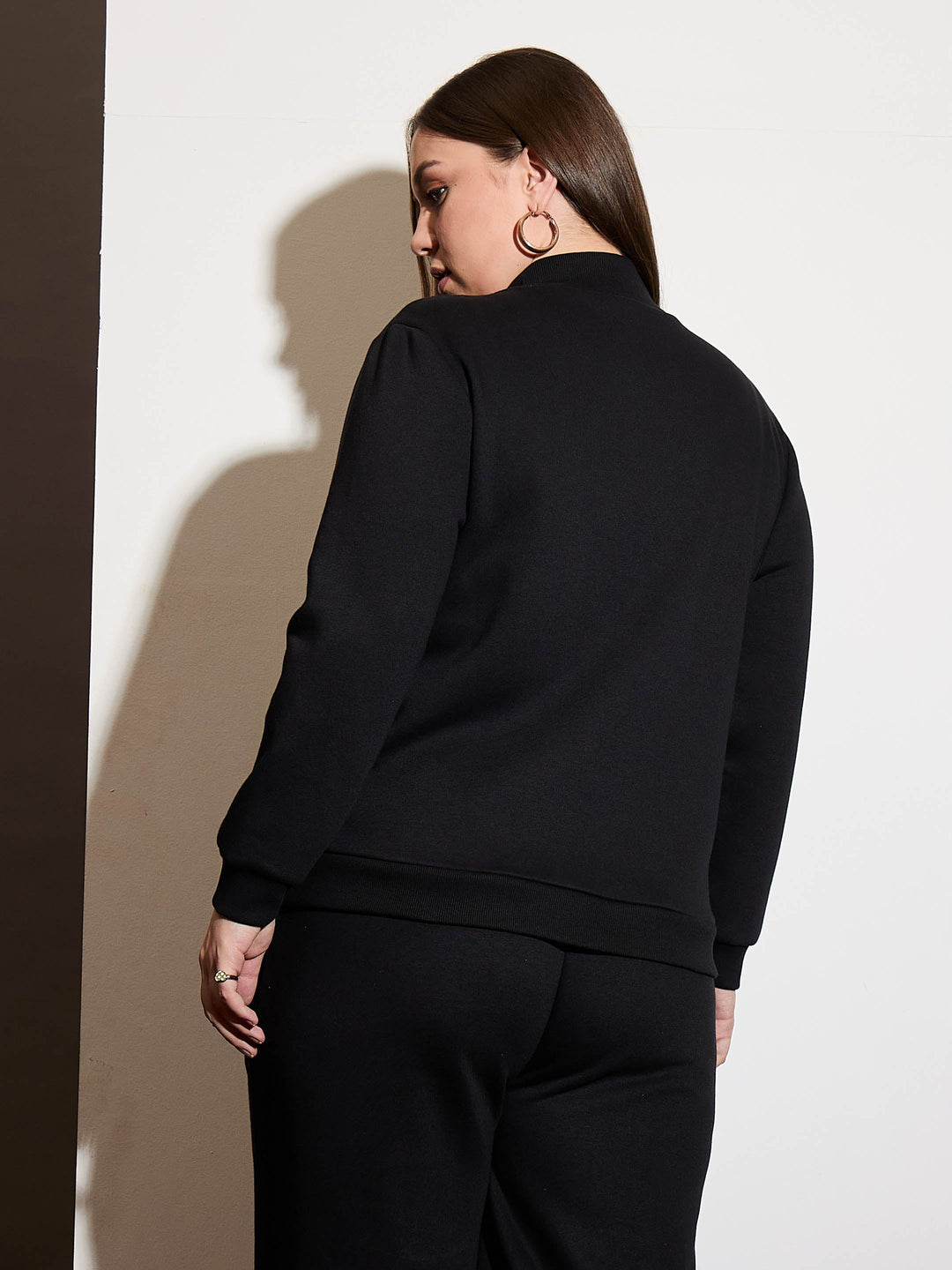 Black Fleece Front Open Zipper Jacket-SASSAFRAS Curve