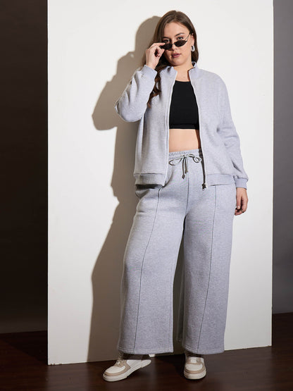 Grey Melange Front Open Zipper Jacket