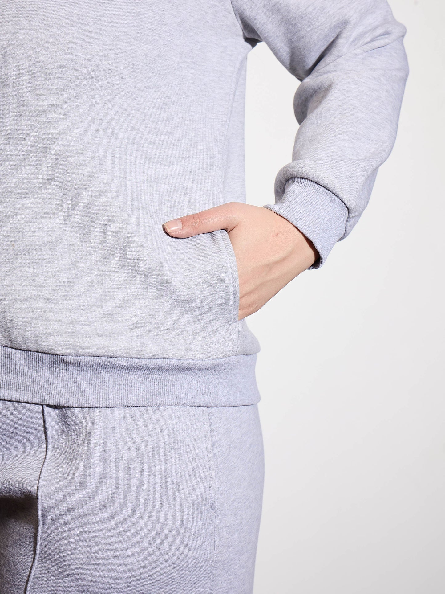 Grey Melange Front Open Zipper Jacket